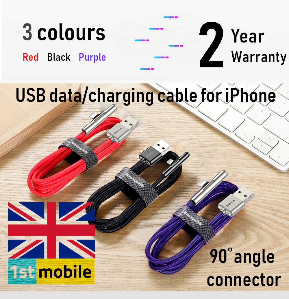 Premium Right Angle USB LED Cable for iPhone/iPad - 1stMobile.UK