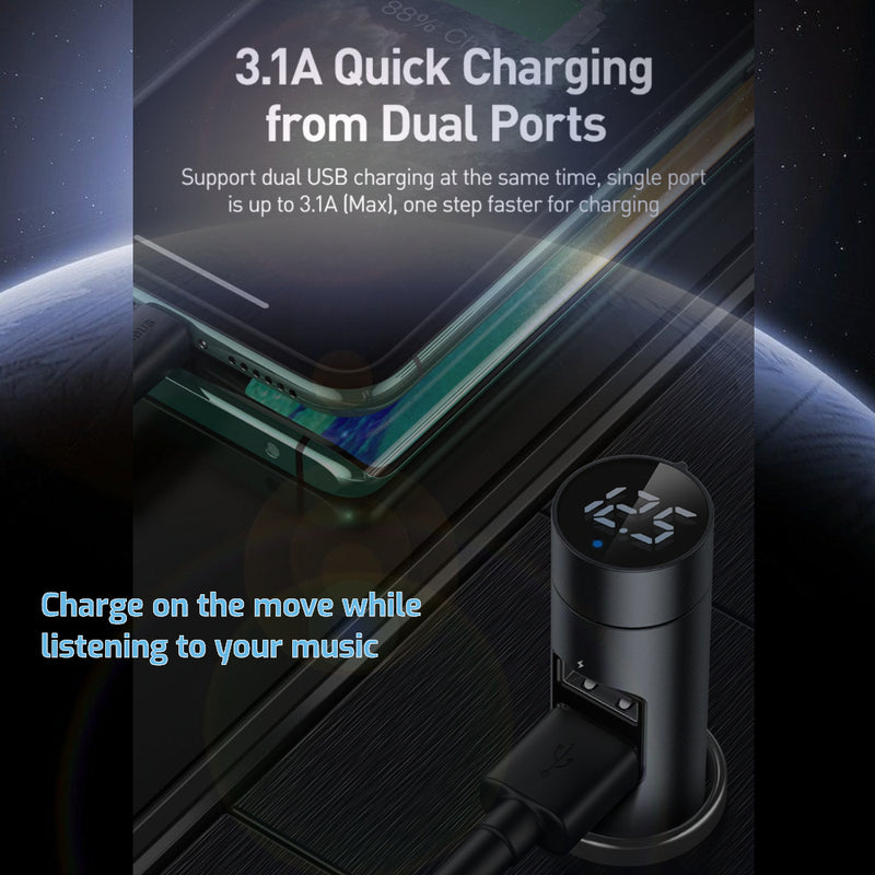 Dual USB Car Charger, Handsfree Calls and Music Player