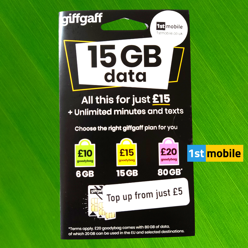 FREE GiffGaff UK NEW Pay As You Go Sim Cards, Now with 15GB for £10, choice of plans